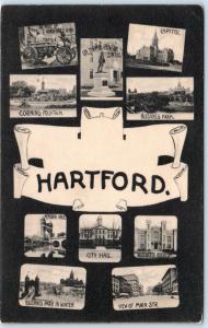 HARTFORD, Connecticut CT   c1900s Multi View~Main Street, Fire Engine Postcard