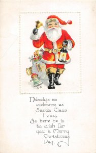 F96/ Santa Claus Christmas Postcard c1910 Lantern Toys Bell 13