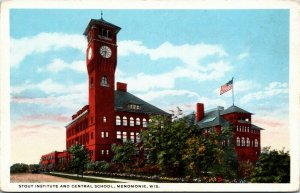 Postcard WI Menomonie Dunn County Stout institute & Central School C.1920 J7