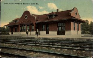 Ellwood City PA New Union RR Train Station Depot c1910 Postcard