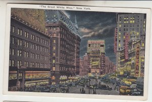 P2315 old postcard the great white way NYC macy,s lowes follies criterion signs