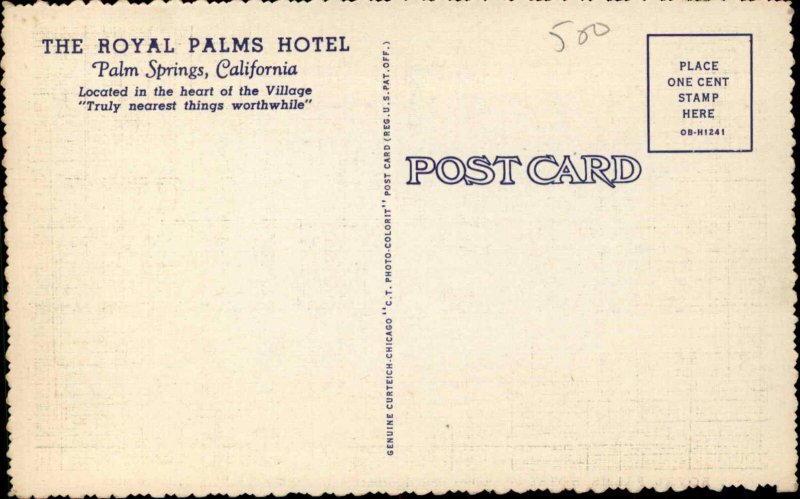 Palm Springs CA Royal Palms Hotel Annex Pool 1930s-40s Vintage Postcard
