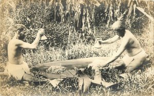 Postcard RPPC 1920s South Pacific natives pounding poi 23-5873