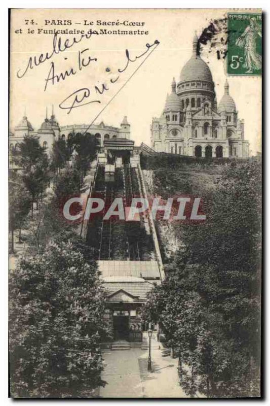 Old Postcard Paris Sacre Coeur and Montmartre Funicular