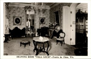 Vtg Prairie du Chien Wisconsin WI Villa Louis Drawing Room RPPC 1930s Postcard