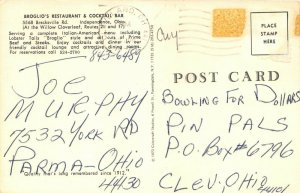 Independence Ohio 1970s Postcard Broglio's Restaurant & Cocktail Bar