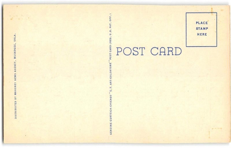 Oklahoma Large Letter OKMULGEE Greetings Curteich Linen 1940s Vintage Postcard