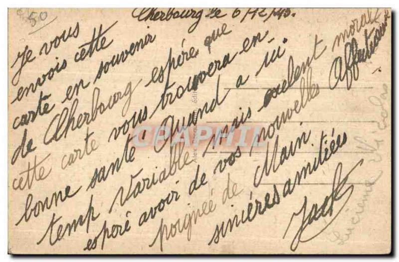 Old Postcard Cherbourg New Maritime Station A Steamer leaves the Port