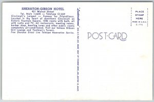 Cincinnati Ohio 1950s Postcard Sheraton-Gibson Hotel