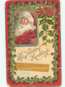 Pre-Linen Christmas SANTA CLAUS WITH POINSETTIA FLOWER AB5009