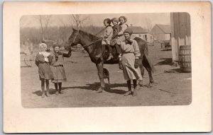 Children Horse Back Young Children Riding a Horse Countryside RPPC Postcard