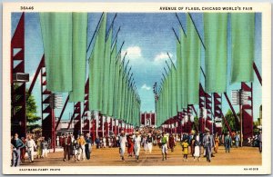 VINTAGE POSTCARD AVENUE OF FLAGS AT THE CHICAGO WORLD'S FAIR 1933