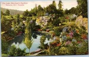 postcard Victoria BC Canada - The Lake, Butchart's Gardens