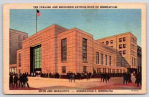 Farmers Mechanics Savings Bank Sixth & Marquette Minneapolis Minnesota Postcard