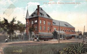 D91/ Gloversville New York NY Postcard 1909 FG&J Railroad Depot Station 16