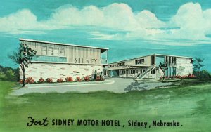 Fort Sidney Motor Hotel Sidney Nebraska Street View Vintage Postcard