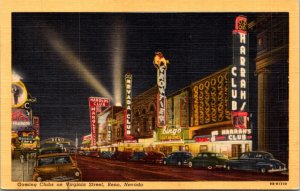 Linen Postcard Gaming Clubs oon Virginia Street in Reno, Nevada Neon Lights