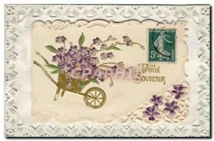 Old Postcard Fancy Embroidery Flowers Wheelbarrow