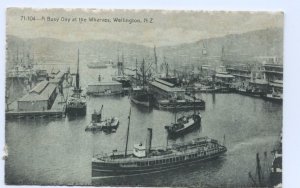 Postcard A Busy Day Wharves Wellington NZ New Zealand