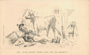 Eh.. m´an n´oute Vache qu´a fait un Pompier Fireman Firefighter Postcard 05.79 