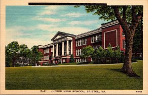 Junior High School Bristol VA Virginia Linen Postcard VTG UNP Vintage Unused 
