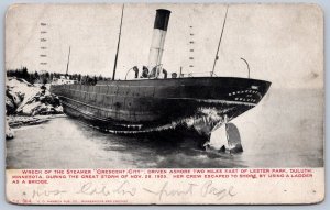 K29/ Ship Postcard c1910 Steamer Crescent City Wreck Disaster Duluth Minn 281