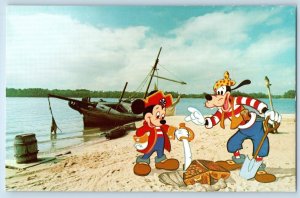 1960 Florida Postcard Mickey Mouse Goofy Treasure Island Chest Walt Disney World