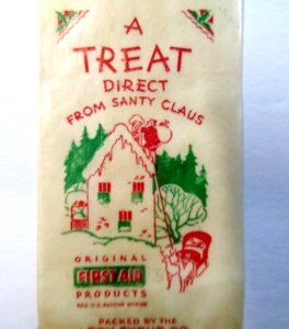 Santa Claus Christmas Treat Bag Glassine Give Away Candy Small Toy 1940s Vintage