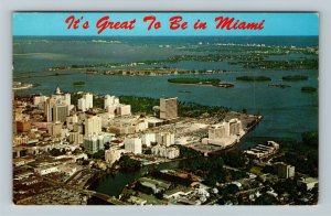 Miami FL-Florida Aerial View Of Skyline, Downtown Chrome Postcard