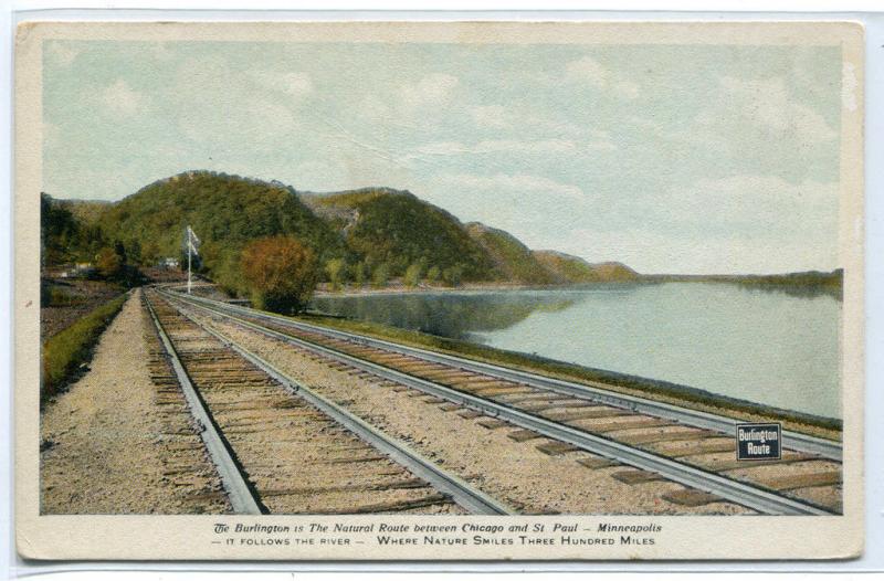 Burlington Route Chicago Minneapolis Railroad Track 1910c postcard