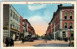 SALEM, Ohio OH ~ MAIN STREET Scene East from Broadway ca 1920s Postcard