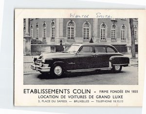 Postcard Etablissements Colin, Location De Voitures De Grand Luxe, Belgium