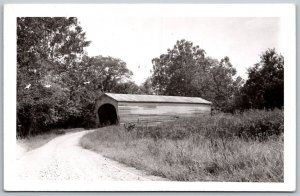 Longwood Indiana 1950s RPPC Real Photo Postcard Covered Bridge Fayette Co