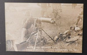 1909 Postcard RPPC US Army Soldier w Heavy Machine Gun Camp Lincoln Chariton IA