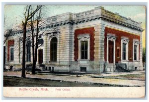 1912 Post Office Building Stairs Entrance Door Road  Battle Creek MI Postcard 