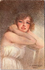 Art Nouveau Beautiful Girl E. Rousselet Vintage Postcard C051