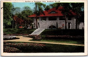 VINTAGE POSTCARD THE PAVILLION AT SINNISSIPPI PARK AT ROCKFORD ILL POSTED 1929