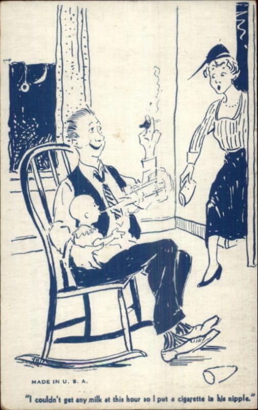 Father Babysitting Has Baby Smoking Cigarette Arcade/Mutoscope Card