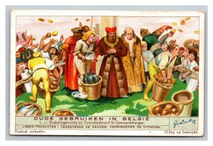 Vintage Liebig Trade Card - Dutch - 5 of Old Customs in Belgium Set