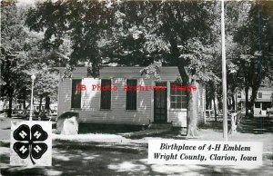 IA, Clarion, Iowa, RPPC, Birthplace Of 4-H Emblem, Photo