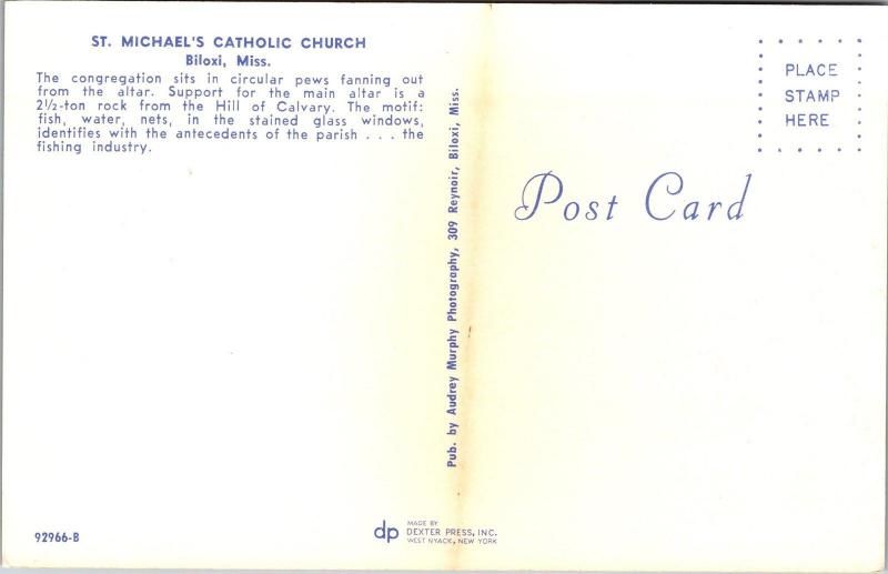 Sanctuary Altar St. Michael's Catholic Church Biloxi MS Vtg Postcard K14