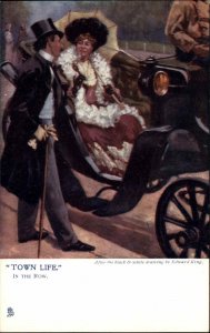 TUCK Town Life Facy Man & Woman Horse Drawn Carriage - London? Postcard