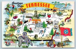 Postcard TN State Map Tennessee Cities Roads Attractions Vintage P7