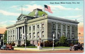 PERU, IN Indiana      COURT HOUSE  Street Scene    c1930s Cars   Postcard