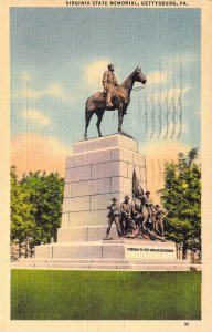 Linen Era, Civil War, Virginia Memorial, Gettysburg, PA, Msg, Old Postcard