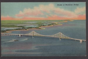 Michigan The Mackinac Straits Bridge Four Lane Bridge $96,000,000 pm1955 ~ Linen