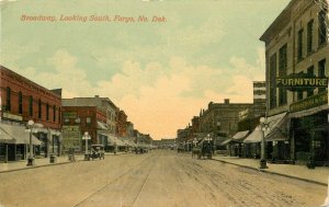 c1910 Postcard; Broadway Looking South, Fargo ND Street Scene Cass County posted