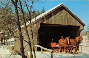 Dummerston Vermont~Covered Bridge over Mill Pond~Horse Sleigh~1950s Postcard