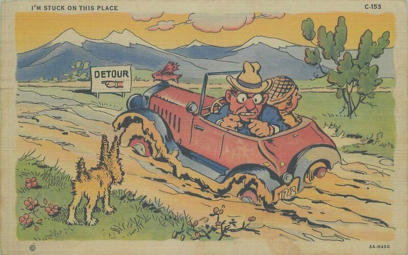 Artist impression Auto Flood Mud Comic Humor Ray Walters #C-153 Postcard 20-828