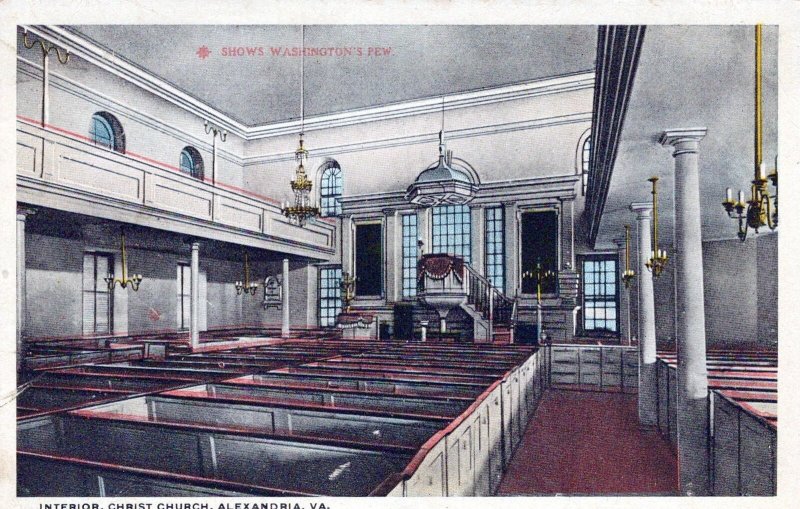 VINTAGE POSTCARD INTERIOR OF THE CHRIST CHURCH AT ALEXANDRIA VIRGINIA c. 1925